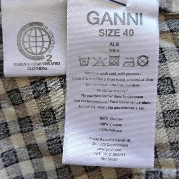 GANNI Black & White Gingham Check Midi Wrap Dress Size 40 (8 US) - Picture 11 of 13